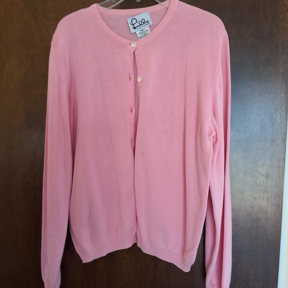 Lilly Pulitzer, Pink Cotton, Cardigan Sweater Sz M